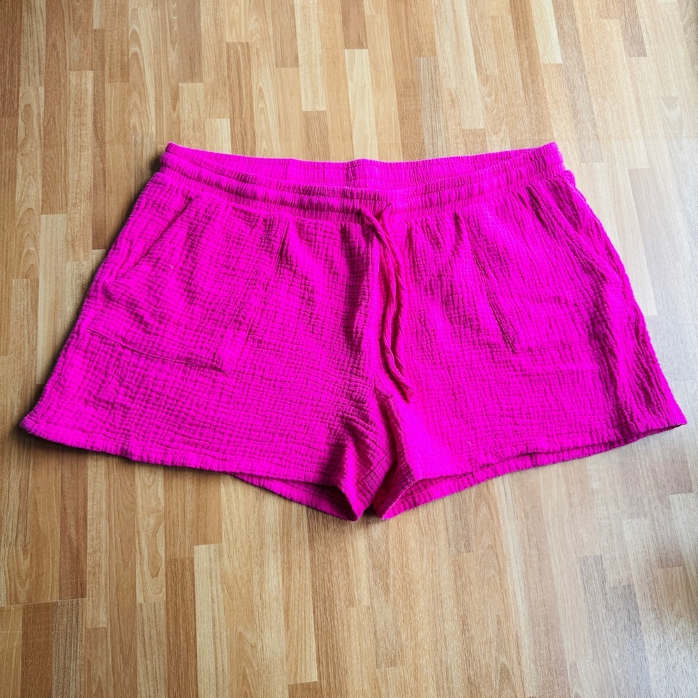 Nicole Miller hot pink cotton pull on elastic shorts size XL